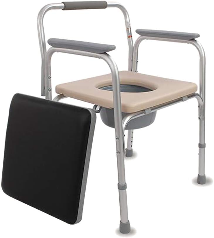 3 in 1 Deluxe Bedside Commode Seat Bariatric Toilet Chair Height Adjustable Pregnant Bath Stool with Padded Cushion Non-Slip Handrail