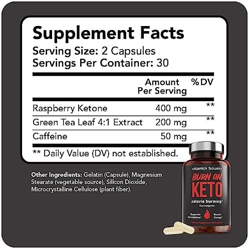 Vitamin Bounty Burn On Thermogenic Keto Fat Burner for Men & Women - Weight Loss Supplement with Raspberry Ketones - Metabolism Booster, Energy Pills, Appetite Suppressant - 60 Capsules