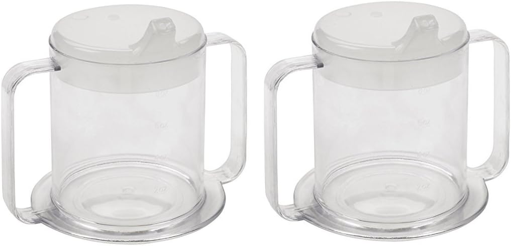 Special Supplies Independence 2-Handle Plastic Mug with 2 Style Lids, Lightweight Drinking Cup with Easy-to-Grasp Handles for Hot and Cold Beverages, Spill-Resistant Adult Sippy Cup (2-Pack)