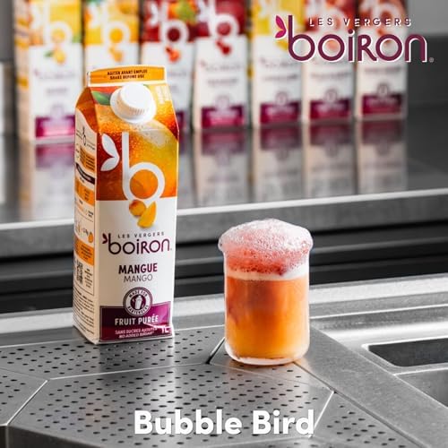 Les Vergers Boiron Mango Fruit Puree Drink Mix, All Natural, No Added Sugar, Non-GMO, No Preservatives, No Added Flavors, Vegan, For Beverages & Cocktails, 1 Liter (33.8 Fl Oz)