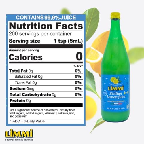 Limmi Sicilian Lemon Juice, 33.8 fl oz (1L) Glass Bottle | 100% Freshly Squeezed, Not from Concentrate | Authentic Italian Lemon Juice, Just Like Homemade [Pack of 2]