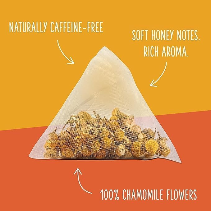 Two Leaves and a Bud Organic Chamomile Tea Bags, Naturally Caffeine Free, Whole Leaf Herbal Chamomile Tea in Compostable Sachets, 15 Count (Pack of 6)