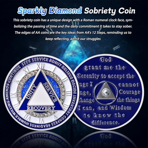 Unique Sparkly Diamond Sobriety Coin - 12 Steps Spin Triangle AA Coins - Clockwork Addiction Recovery AA Chips and Medallions - Celebrate 1-65 Prime Clean Alcoholics Anonymous Gifts for Men Women
