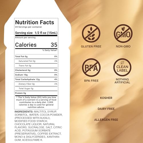 Monin - Sugar Free Dark Chocolate Sauce, Velvety and Rich, Great for Desserts, Coffee, and Snacks, Gluten-Free (12 Ounce)