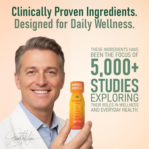 ALFA VITAMINS Vitamin C Shot 1000mg with Zinc, Ginger & Echinacea – Supports Immune Health & Daily Wellness – Orange Flavor – 2.4 FL Oz Bottle – 20 Pack