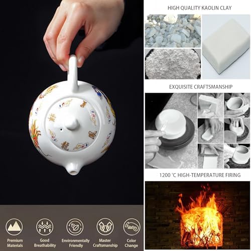 Hand-made Dragon and Phoenix Color-changing White Porcelain Teapot FunnyTea Set Kung Fu Tea Pot Tea Lover‘s Gift (Teapot + 2*Cups)