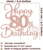 Sotpot 1 Pack 80th Birthday Cake Topper Double-sided Rose Gold Glitter Cake Pick Cake Decoration for Happy 80th Birthday Anniversary Party Decorations