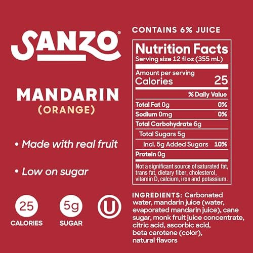 Sanzo Flavored Sparkling Water - Mandarin Orange Seltzer - Low Calorie Low Sugar - Craft Asian Drinks - Vegan Gluten Free Carbonated Flavored Water - Fizzy Healthy Drinks - 12oz, 12 Pack