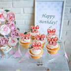 40pcs Edible Red Bowknot Cupcake Toppers Wafer Paper Bowknot Cake Dessert Picks Baby Shower Princess Cupcake Toppers for Birthday Party Decoration Supplies