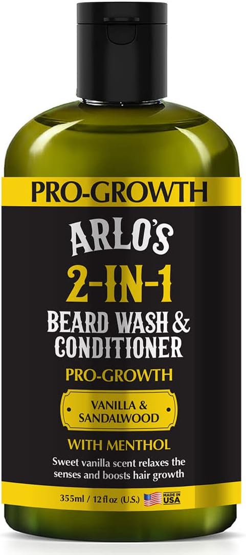 Arlo's Pro-Growth 2-in-1 Beard Wash and Conditioner - Vanilla Sandalwood with Menthol 12 oz