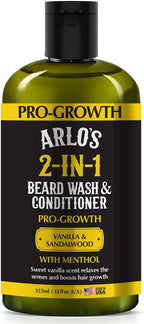 Arlo's Pro-Growth 2-in-1 Beard Wash and Conditioner - Vanilla Sandalwood with Menthol 12 oz