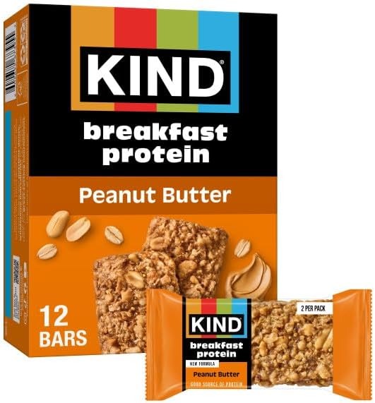 KIND Breakfast Protein Bars, Peanut Butter, Gluten Free, Low Sodium, Healthy Snacks, 8g Protein, 6 Count (6 Packs of 2 Bars)