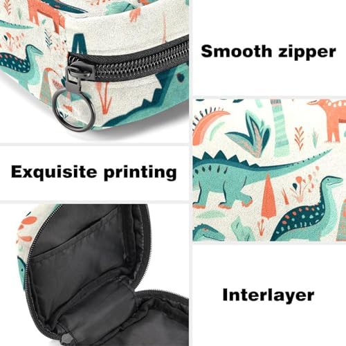 Sanitary Napkin Storage Bag,Period Bag,Pad Bag,Ancient Cartoon Dinosaur,Period Pouch