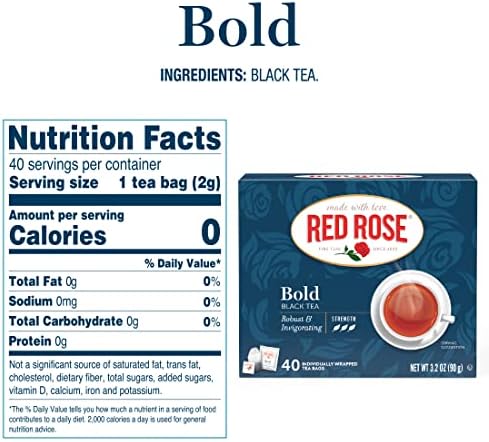Red Rose Bold Black Tea Specially Blended Strong Tea with 40 Individually Wrapped Tea Bags Per Box (Pack of 6) Contains Caffeine Brew Hot Original Black Tea