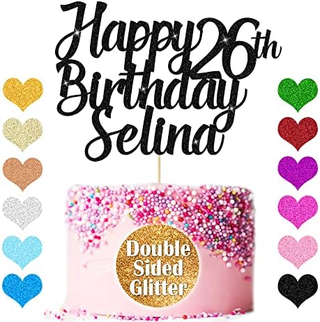 Personalized Cake Topper Happy Birthday Cake Topper Customized Cake Toppers Cake Decorations with Any Name Age for 1st 10th 16th 18th 20th 21st 30th 40th 50th 60th 70th 80th(Black)