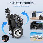 Foldable Reclining Electric Wheelchair for Adults Seniors - 20 Miles Range, 500W Motor, Lightweight Compact Portable, All Terrain, Airline Approved