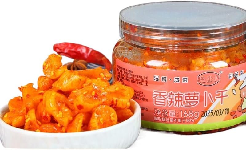Spicy and crispy dried radish, Korean sweet and spicy kimchi, mixed pickled vegetables, side dishes, chili sauce, Laba garlic, seasoning, Chinese specialty, condiment (Spicy dried radish 168g,1 can)