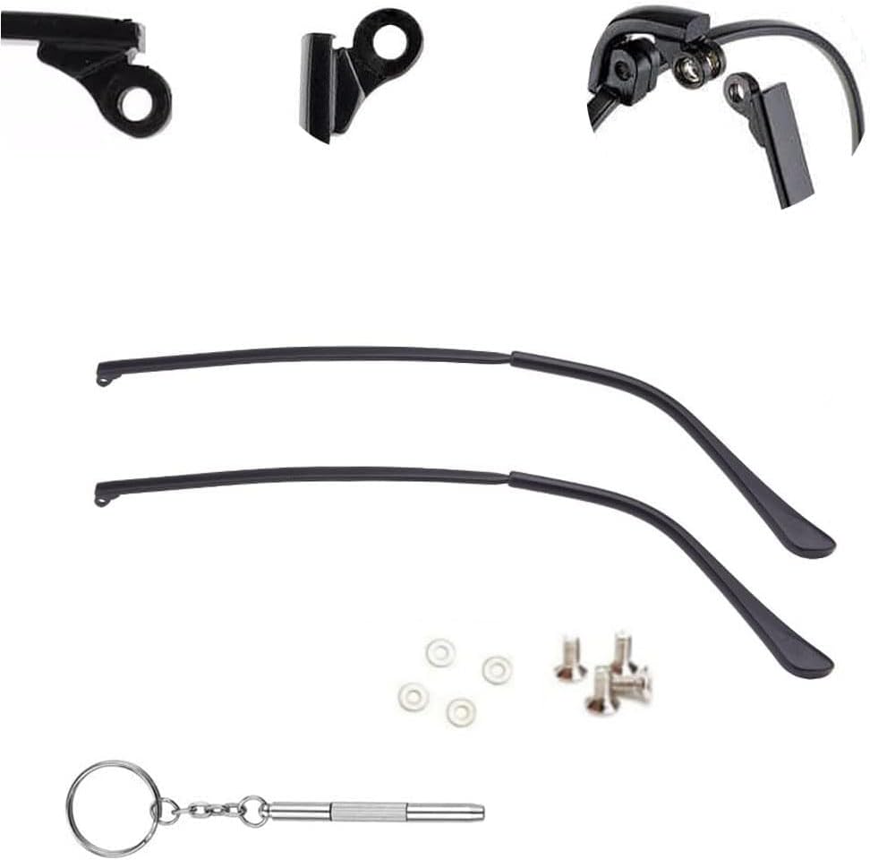 QYAJS 1 Pair Metal Glasses Replacement Temple Eyewear Frame Eyeglass Arms Legs and 3-in-1 Screwdriver (Black)
