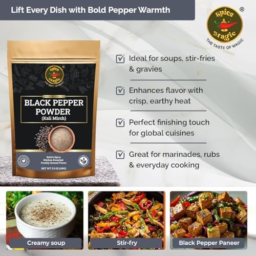 Spice Magic Black Pepper Powder – 3.5 oz (100 g) | 100% Pure & Natural Ground Black Pepper | Bold, Aromatic Flavor for Cooking, Seasoning & Spice Blends.