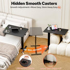 Adjustable Overbed Bedside Table with Wheels(31.2" W), Hospital Bed Table Over The Bed, Mobile Standing Desk Rolling Computer Cart, Laptop Desk with Hidden Casters
