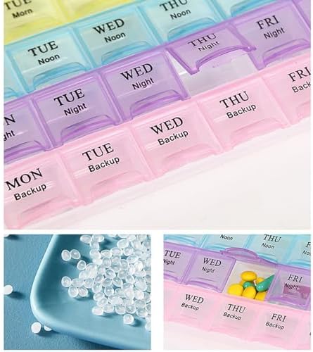 1 Piece Pill Medicine Organizer 28 Compartment Multicolor 7 Day Travel Medicine Case Morning Noon Night Backup A Day Daily Pill Box to Hold Vitamins, Medication