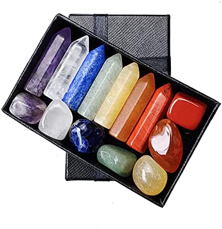 Chakra Crystal Stones Healing Kit, Healing Crystal Wands Crystals Points Reiki, 7 Chakra Set Tumbled Stones Reiki Chakra Meditation Therapy