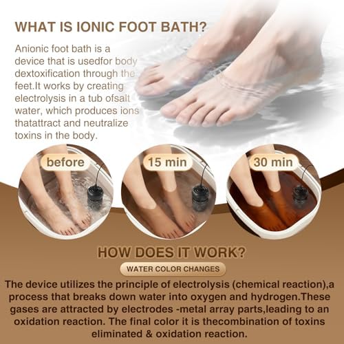 Ionic Foot Bath Detox Machine,Foot Detox Foot Bath Soak Tub with 2 Arrays,80 Disposable Foot Spa Liners, Sea Salt,Folding Foot Spa Bucket,Home Salon-Level Foot Soaking Tub