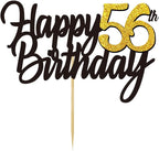 Happy 56th Birthday Cake Toppers Glitter 56th Anniversary Cake Topper 56 Years Loved Bday Decorations 56 Gold Birthday Cake Decorations Fifty-six Party Supplies for Women Men(Black Gold)