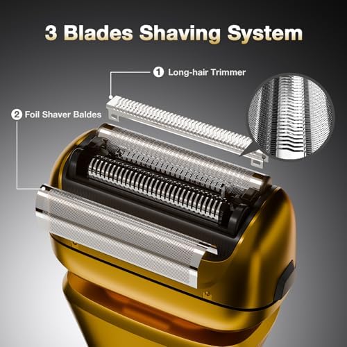 Electric Foil Shaver for Men,Electric Razor for Men with Fast Charging, Waterproof Cordless Rechargeable System, Professional Beard Trimmer & 3 Blade Replacement Head
