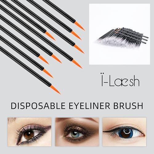 i-Laesh 100 Disposable Eyeliner Brushes Applicators - Ultra-Fine Tip - Lip & Eye Lash Makeup Tool, Easy to Use, Soft, Beginner-Friendly