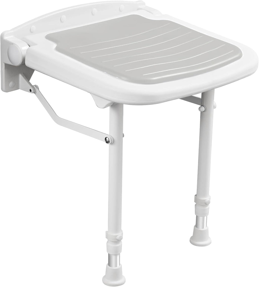 Wall Mounted Shower Seats w/PU Cushion (FSÄ/HSÄ Eligible) Support 550lbs, Adjustable Height Folding Shower Chair Wall Mounted for Elderly-Adults-Pregnants-Seniors-Disabled