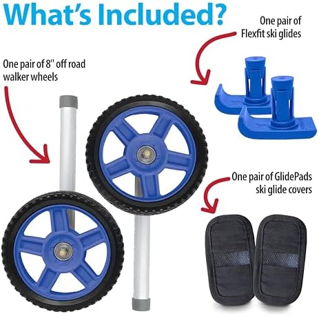 Top Glides 8" Off-Road Walker Wheel Kits with Flexfit Universal Ski Glides (Blue)