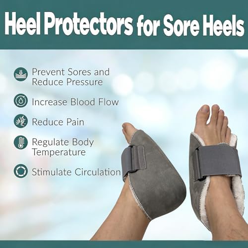 Vogana 1 Piece Fuzzy Heel Protectors for Pressure Sores Ulcers Adjustable Pillow Surgery Recovery Cushion for Elderly Bedridden Grey