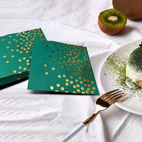 100 Pack Green Cocktail Napkins Disposable - Green and Gold Paper Napkins for Wedding Birthday Anniversary Graduation Holiday Party Supplies