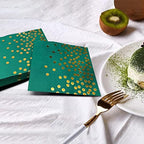 100 Pack Green Cocktail Napkins Disposable - Green and Gold Paper Napkins for Wedding Birthday Anniversary Graduation Holiday Party Supplies
