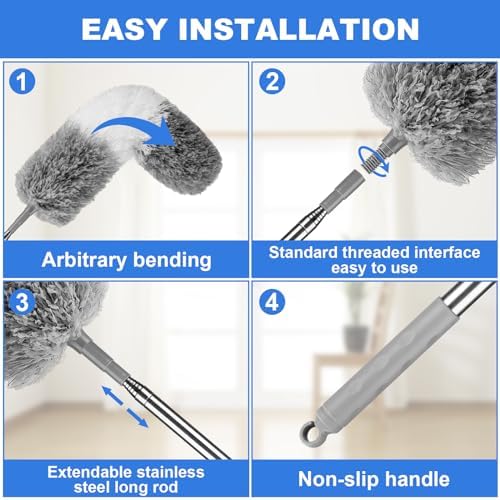 Dusters for Cleaning,Feather Duster with Extension Pole,Ceiling Fan Cleaner Duster,Long Duster Extended Handle,Blind Cleaner Dusting