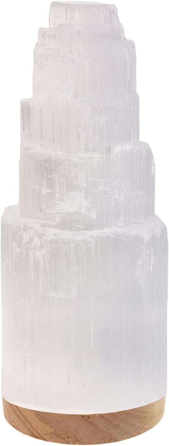 Selenite Crystal Lamp 20cm, Hand Crafted Wooden Base Moroccan Lamp, Selenite Lamp for Smudging, Healing & Meditation, Best for Gift (ETL Certified)