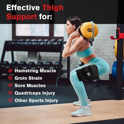 Thigh Brace Support - Non-Slip, Comfortable Hamstring Brace and Thigh Wrap for Men & Women - Thigh Compression Sleeve, Ideal for Muscle Recovery, Sports and Injury Prevention - L/XL
