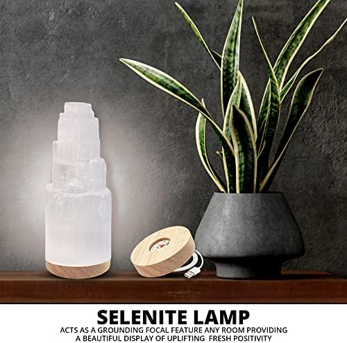 WBM Selenite Crystal Lamp 25cm, Charging Station, Crystals and Healing Stones, Hand Curved Moroccan |Witchcraft| Selenite Lamp for Smudging, Healing & Meditation