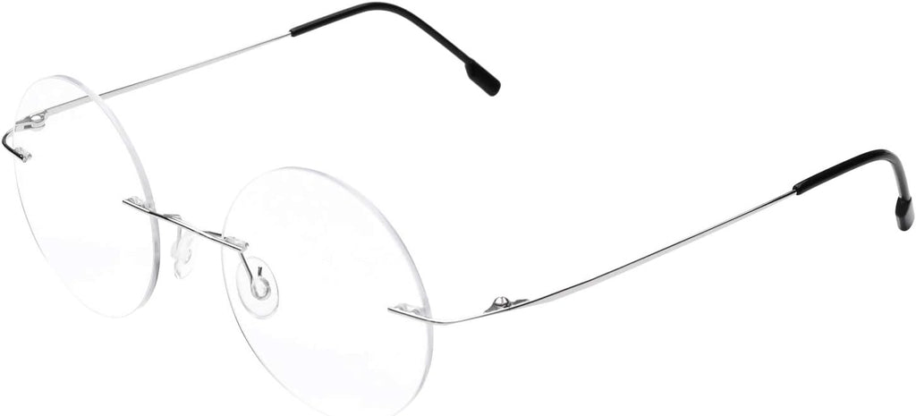 Fuisetaea Rimless Round Reading Glasses Titanium Lightweight Readers Eyeglasses Men Women