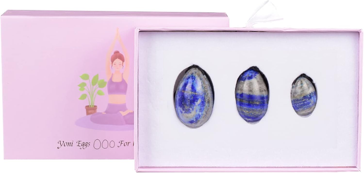 Natural Rose Quartz Yoni Egg Set Drilled Jade Eggs Women Kegel Exerciser Crystal Balls Massage Stone,Lapis Lazuli