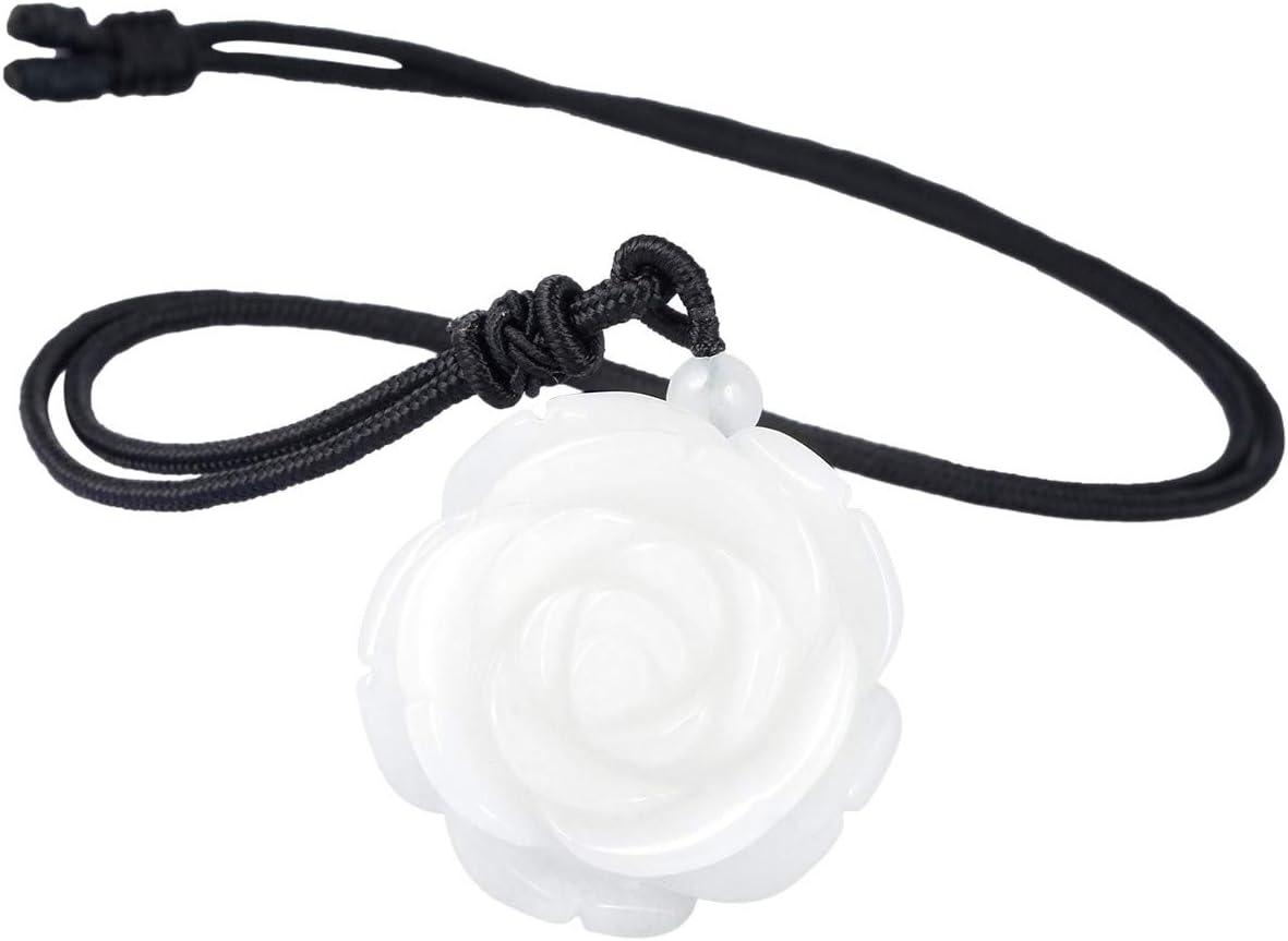 Nupuyai Hand Carved Flower Stone Pendant Necklace for Women, Handcraft Rose Pendant with Chain for Mom Adjustable 27.5"