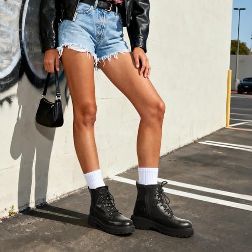 DREAM PAIRS Combat Boots Ankle Booties Lace-up Platform Side Zipper Lug Sole Boots Ankle Boots for Women