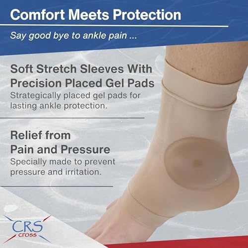 CRS Cross Ankle Malleolar Gel Sleeves. One Pair of Premium Padded Skate Socks to Cushion and Protect Ankle Bone for Figure Skating, Hockey, Inline, Roller, Skiing or Boots. (One Size Fits Most)