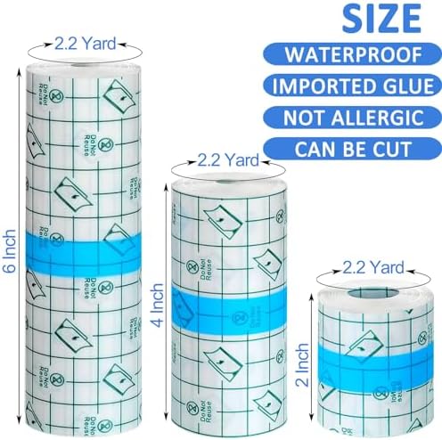 Beieverluck 24 Rolls Tattoo Aftercare Bandage Waterproof (2 Inch, 4 Inch, 6 Inch Wide) Second Skin Tattoo Cover Tape Tattoo Healing Wrap Tattoo Supplies for Swimming, Shower, Wound Initial Healing