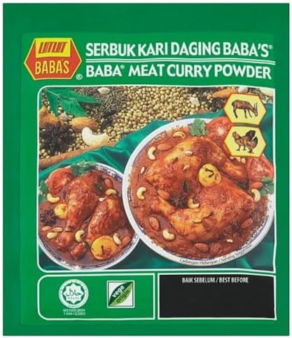 BABA'S Malaysia Best Brand Hot & Spicy Meat Curry Powder BABA Vege Origin Serbuk Kari Daging Pedas Halal 1 Pack x 250g 8.82oz