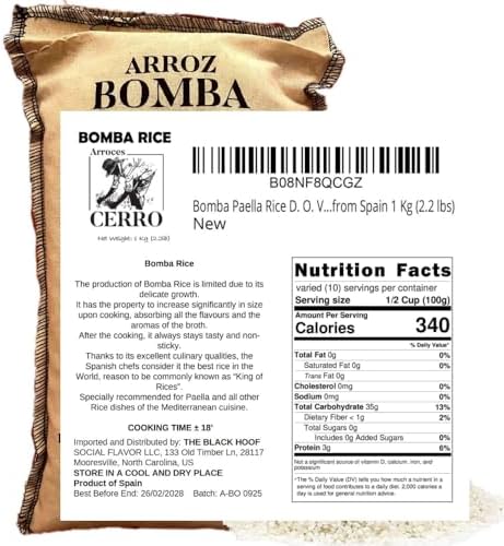 Bomba Paella Rice D. O. Valencia - Arroz Bomba, the White Rice from Spain 1 Kg (2.2 lbs)