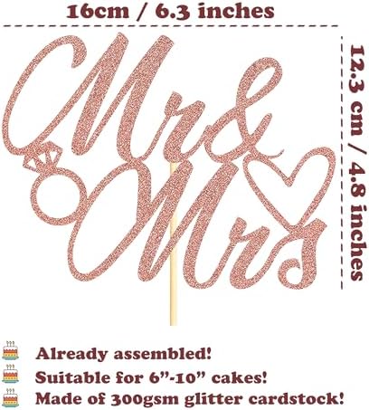 Sotpot 1 Pack Mr Mrs Cake Topper, Rose Gold Glitter Love Mr Mrs Cake Pick Wedding Party Decorations Bridal Shower Wedding Cupcake Decoration Party Supplies