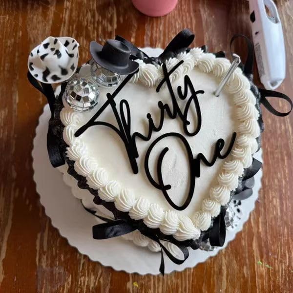 Black Acrylic Thirty One Cake Topper - Happy 31st Birthday Cake Decor - Cheers to 31 Years Birthday Party Decorations Supplies