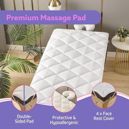 Double-Sided Massage Table Pad, Plush Fleece and Microfiber Cover, Soft Massage Bed Topper and Spa Cover, Ideal Table Accessories, 76"x34", White